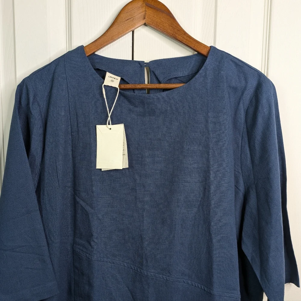 NEW Lintico Asymmetrical Tunic Top XXL Blue Lagenlook Minimalist Linen Cotton - Picture 3 of 12